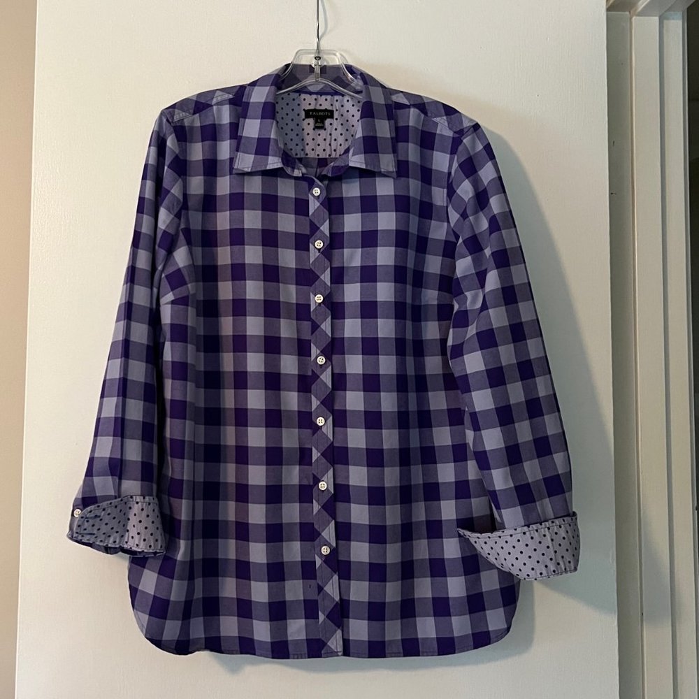 Ladies Purple Buffalo Checked Shirt by Talbots in Size L.